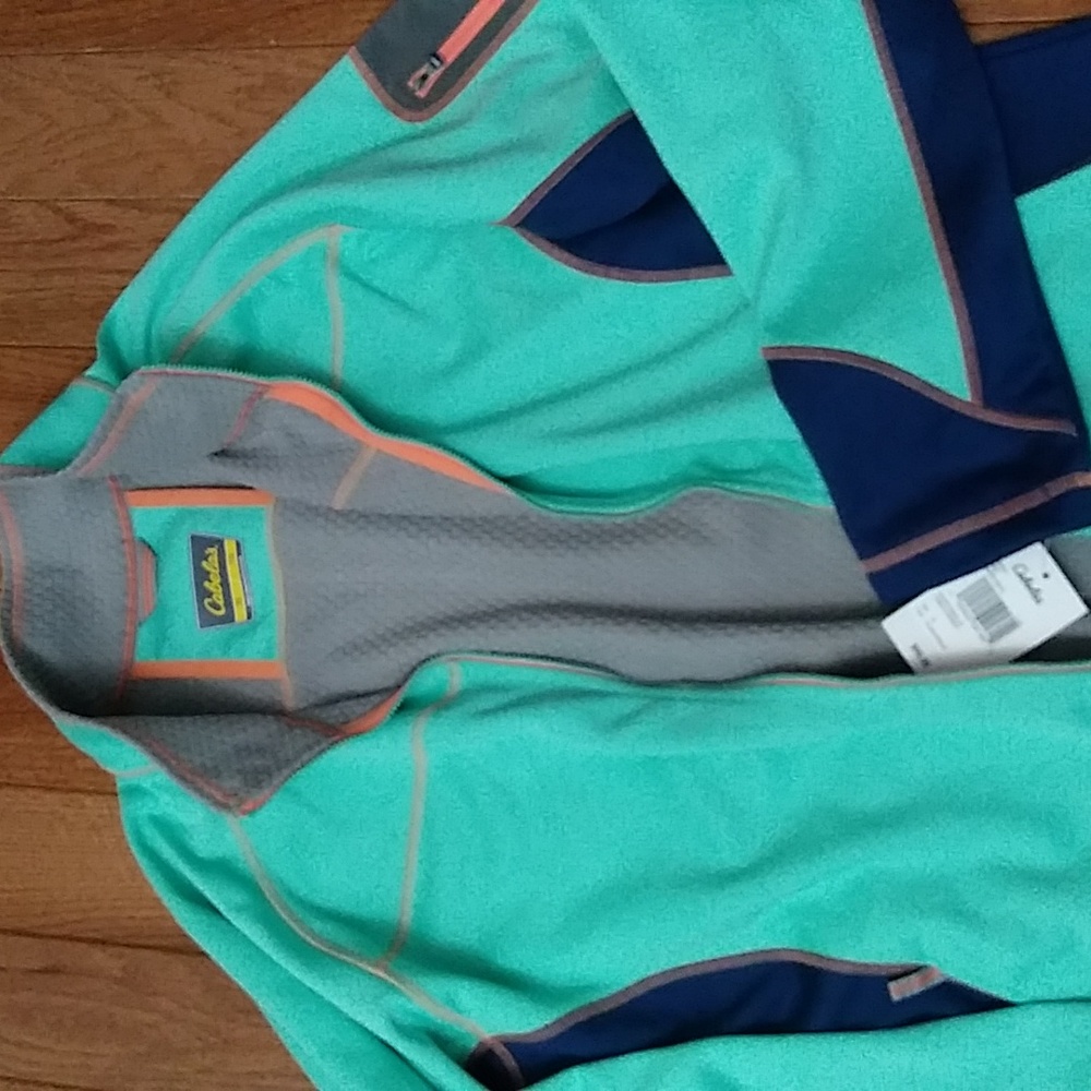 Women's XL Cabelas Colorblocked Full Zip Sweater Jacket Teal Blue, NWT